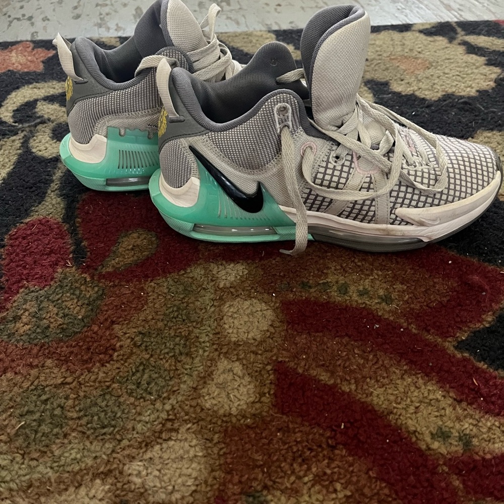 Nike Men’s Gray and Teal Basketball Sneakers